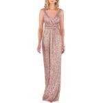 Sequin Bridesmaid Dresses Long Rose Gold V Neck Party Gowns