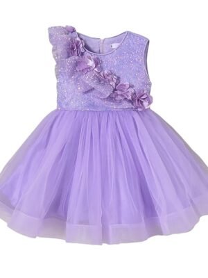 Girls Lavender Sleeveless Flower Detail Sequin Dress