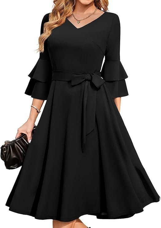 Women's Black Plus Size 3/4th Bell Sleeves Bridesmaid Dresses