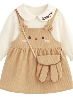 Baby Girl Long Sleeve Princess Dress – Soft Cotton Round Neck Flower Dress for Toddler Girls, Birthday, Party & Casual Wear (Beach Ad41)