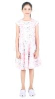 Floral Print Midi Dress, Cap Sleeve, Ruffle Detail, Blue with Pink Flowers