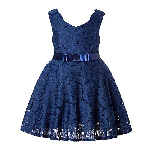Baby Girl Navy Blue Summer Formal Knee Length Frock Newborn Birthday Lace Flower Girl Dress_2-3Years
