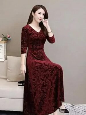 Long Sleeve Jacquard Cocktail Dress, Vintage Flared Swing Style, Party Prom Tea Dress