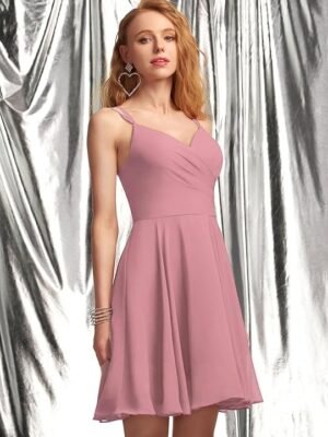 Solid A-Line V-Neck Chiffon Homecoming & Prom Party Dress – Short Ruffle Mini Cocktail Dress with Spaghetti Straps, Back Zip and Lining（Lavender）