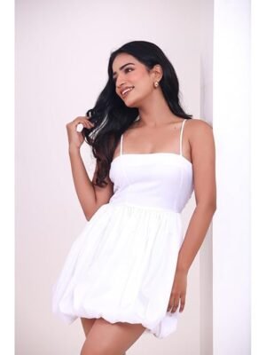 White Prom Short Dress Cotton Silk with Crepe Lining Sleeveless