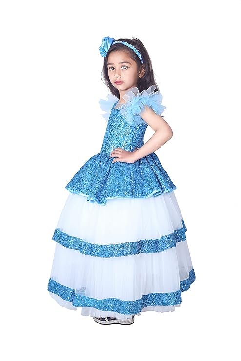 Baby-Girls Kids Blue Fancy Prom Dress Princess Gown Birthday Dresses 10-11Years