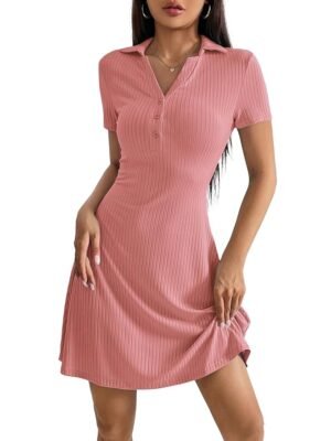 Casual Wear Dress for Women || Knee Length || Half Sleeve || Strip Dress (Peach)