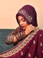 Luxury Bridal Hijab Scarf With Handwork（Purple）