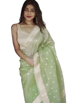 Women's Banarasi Kanchipuram Art Silk Saree for Women – Traditional Wedding & Party Saree with Blouse Piece – Ethnic Indian Silk Saree for Bridal, Festive (Pista Green)