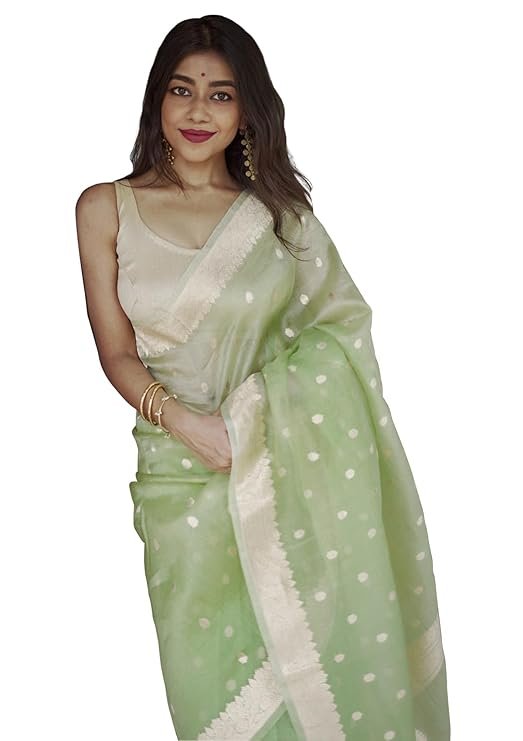 Women's Banarasi Kanchipuram Art Silk Saree for Women – Traditional Wedding & Party Saree with Blouse Piece – Ethnic Indian Silk Saree for Bridal, Festive (Pista Green)
