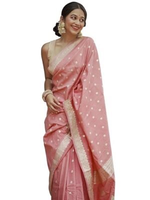 Women's Banarasi Kanchipuram Art Silk Saree for Women – Traditional Wedding & Party Saree with Blouse Piece – Ethnic Indian Silk Saree for Bridal, Festive (Peach)