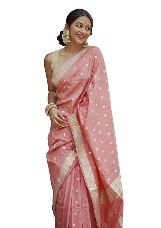 Women's Banarasi Kanchipuram Art Silk Saree for Women – Traditional Wedding & Party Saree with Blouse Piece – Ethnic Indian Silk Saree for Bridal, Festive (Peach)