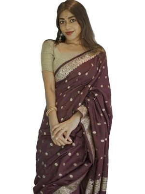Women's Banarasi Kanchipuram Art Silk Saree for Women – Traditional Wedding & Party Saree with Blouse Piece – Ethnic Indian Silk Saree for Bridal, Festive (Wine)