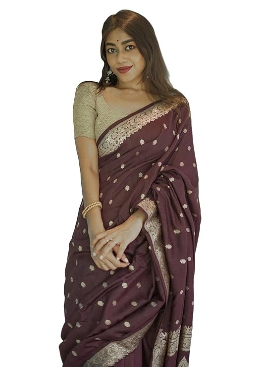 Women's Banarasi Kanchipuram Art Silk Saree for Women – Traditional Wedding & Party Saree with Blouse Piece – Ethnic Indian Silk Saree for Bridal, Festive (Wine)