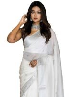 Women's Banarasi Kanchipuram Art Silk Saree for Women – Traditional Wedding & Party Saree with Blouse Piece – Ethnic Indian Silk Saree for Bridal, Festive & Gifting ( White)