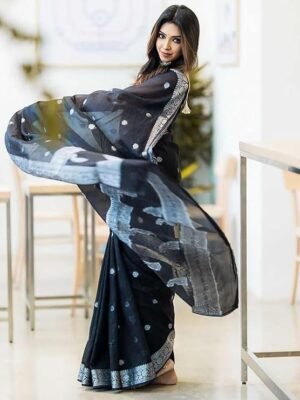 Women's Banarasi Kanchipuram Art Silk Saree for Women – Traditional Wedding & Party Saree with Blouse Piece – Ethnic Indian Silk Saree for Bridal, Festive & Gifting ( Black)