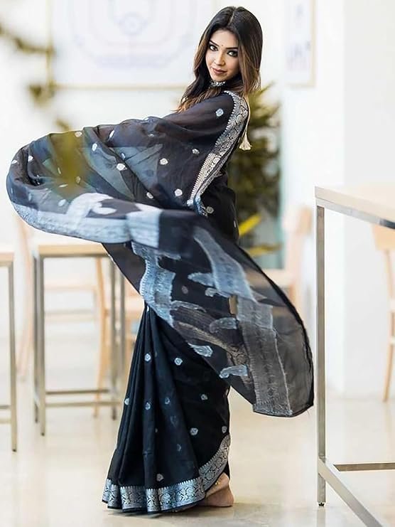 Women's Banarasi Kanchipuram Art Silk Saree for Women – Traditional Wedding & Party Saree with Blouse Piece – Ethnic Indian Silk Saree for Bridal, Festive & Gifting ( Black)