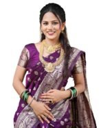 Women's Banarasi Kanchipuram Art Silk Saree for Women – Traditional Wedding & Party Saree with Blouse Piece – Ethnic Indian Silk Saree for Bridal, Festive (Purple)