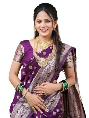 Women's Banarasi Kanchipuram Art Silk Saree for Women – Traditional Wedding & Party Saree with Blouse Piece – Ethnic Indian Silk Saree for Bridal, Festive (Purple)