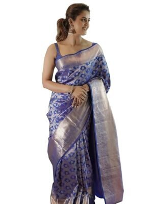 Women's Banarasi Kanchipuram Art Silk Saree for Women – Traditional Wedding & Party Saree with Blouse Piece – Ethnic Indian Silk Saree for Bridal, Festive (Royal Blue)