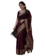 Women's Banarasi Kanchipuram Art Silk Saree for Women – Traditional Wedding & Party Saree with Blouse Piece – Ethnic Indian Silk Saree for Bridal, Festive (WINE COLOUR)