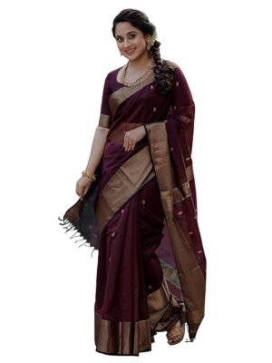 Women's Banarasi Kanchipuram Art Silk Saree for Women – Traditional Wedding & Party Saree with Blouse Piece – Ethnic Indian Silk Saree for Bridal, Festive (WINE COLOUR)