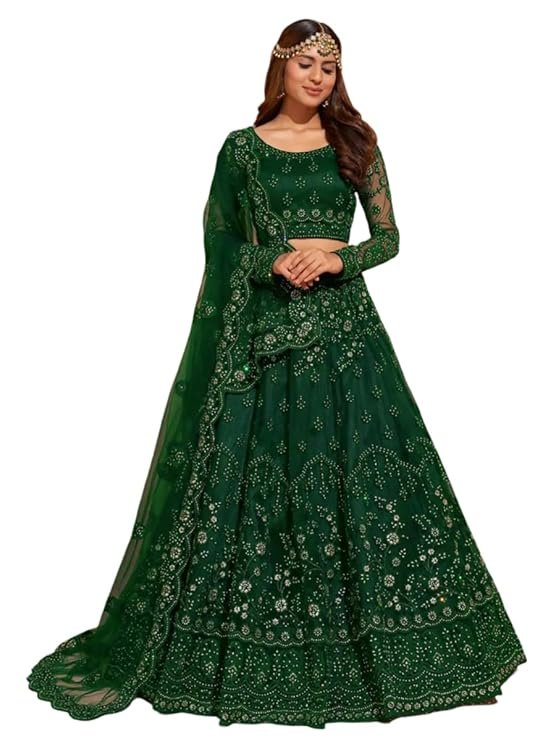Green Elegant and Stylish Lehenga Choli for Women - Traditional Indian Wear with Embroidery, Perfect for Weddings and Festivals