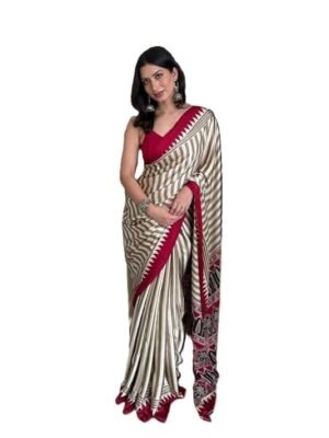 Light Beige Traditional Indian Ethnic Wear with Blouse Piece, Festival Wedding Special