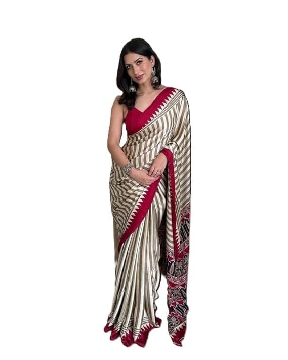 Light Beige Traditional Indian Ethnic Wear with Blouse Piece, Festival Wedding Special
