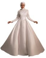 Muslim Wedding Dresses Long Sleeves High Neck Hijab Bridal Gown