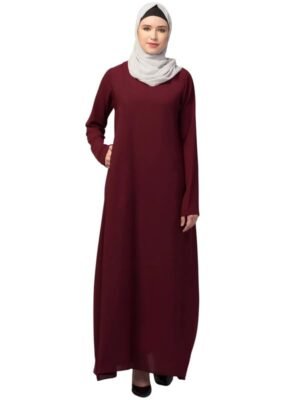 Women's Maroon Inner Abaya Dress With Side Pocket Made with Nida Matte Fabric