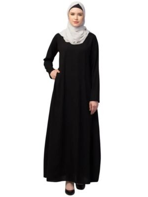 Women's Black Inner Abaya Dress With Side Pocket Made with Nida Matte Fabric