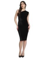 Black One Shoulder Party Dress for Women Bodycon | Shiny Velvet Back Slit Stylish Outfit