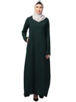 Women's Bottle Green Inner Abaya Dress With Side Pocket Made with Nida Matte Fabric