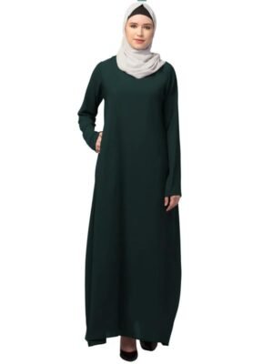 Women's Bottle Green Inner Abaya Dress With Side Pocket Made with Nida Matte Fabric