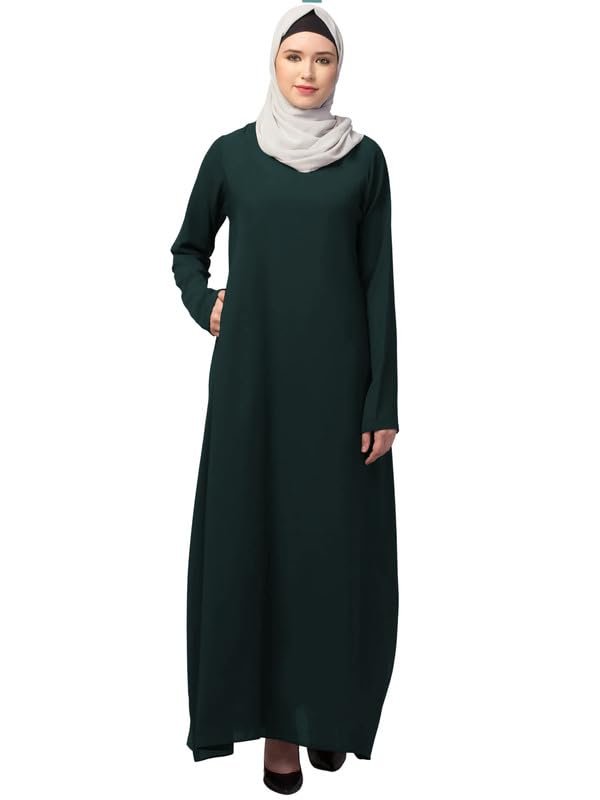 Women's Bottle Green Inner Abaya Dress With Side Pocket Made with Nida Matte Fabric