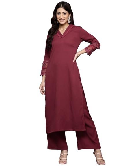 Women Maroon Straight Kurta Paired with Tonal Bottom - Comfortable and Stylish Outfit for Various Occasions