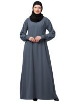 Women's Grey Inner Abaya Dress With Cuff Sleeves And Side Pocket Made in Nida Matte Fabric