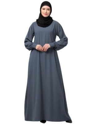 Women's Grey Inner Abaya Dress With Cuff Sleeves And Side Pocket Made in Nida Matte Fabric