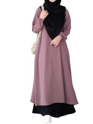 Pink Two Pieces Abaya Dress with Elasticated Sleeves made with Nida Matte Fabric - Knee length Burqa for Women and Girls