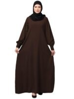 Women's Brown Inner Abaya Dress Made with Nida Matte Fabric with Side Pockets and Cuff Sleeves