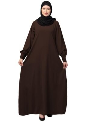 Women's Brown Inner Abaya Dress Made with Nida Matte Fabric with Side Pockets and Cuff Sleeves