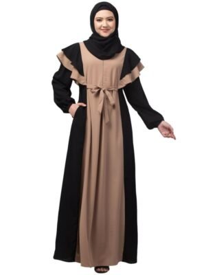 Women's Maxi Dress With Uniquely Designed Frills On Shoulders And Attached Belt - Made with Nida Matte Fabric for Women and Girls