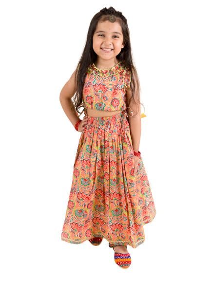 Girls Printed Pure Cotton Ready To Wear Readymade Lehenga Choli