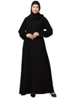 Women's Black Inner Abaya Dress Made with Nida Matte Fabric with Side Pockets and Cuff Sleeves