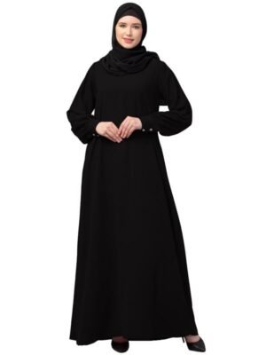 Women's Black Inner Abaya Dress Made with Nida Matte Fabric with Side Pockets and Cuff Sleeves