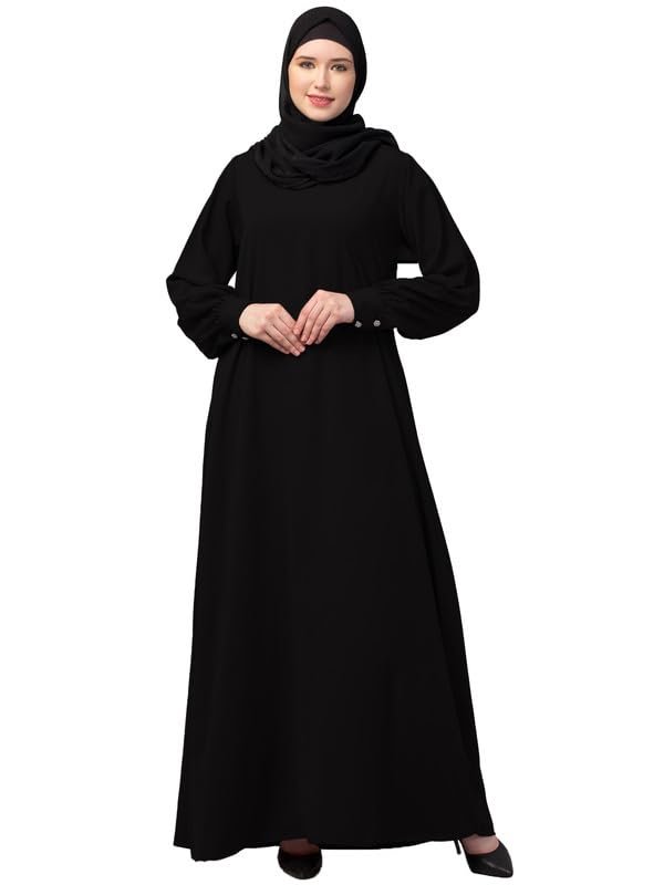 Women's Black Inner Abaya Dress Made with Nida Matte Fabric with Side Pockets and Cuff Sleeves