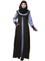 Women's Dual Fabric Maxi Dress With Frill On Front and Elastic Sleeves