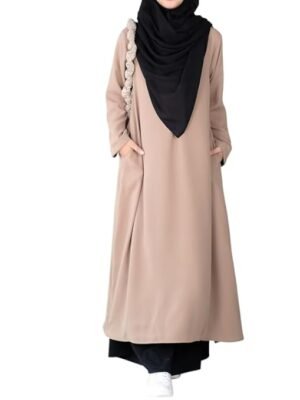Khaki Two Pieces Abaya Dress with Zip On Front made with Nida Matte Fabric - Knee length Burqa for Women and Girls