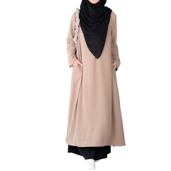 Khaki Two Pieces Abaya Dress with Zip On Front made with Nida Matte Fabric - Knee length Burqa for Women and Girls
